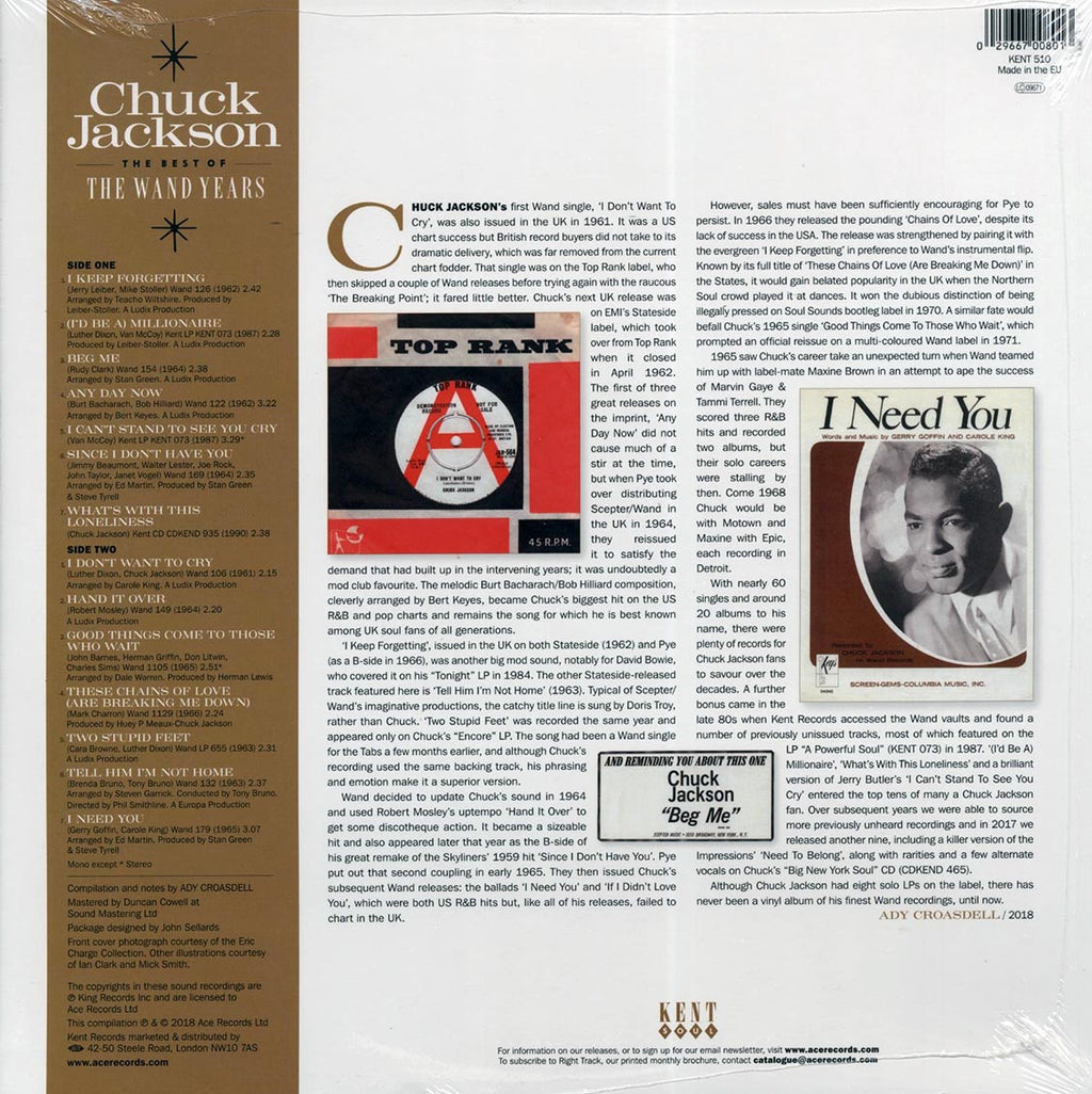 Chuck Jackson - The Best Of The Wand Years vinyl LP back cover