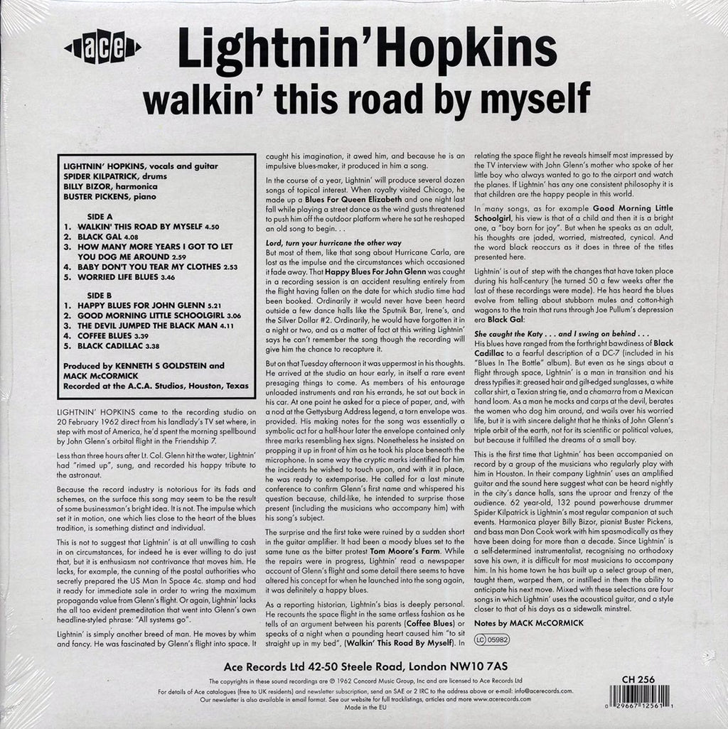 Lightnin' Hopkins - Walkin' This Road By Myself vinyl LP back cover