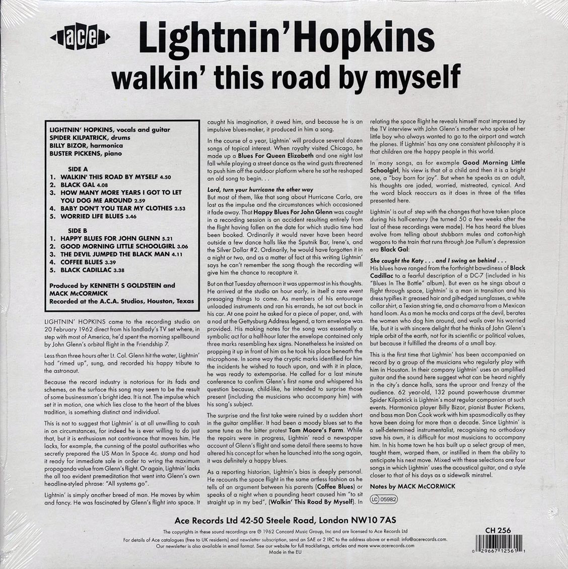 Lightnin' Hopkins - Walkin' This Road By Myself vinyl LP back cover