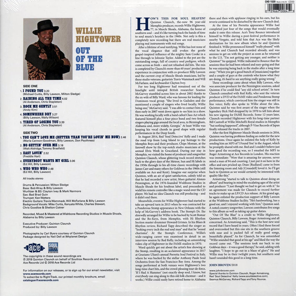 Willie Hightower - Out Of The Blue vinyl LP back cover