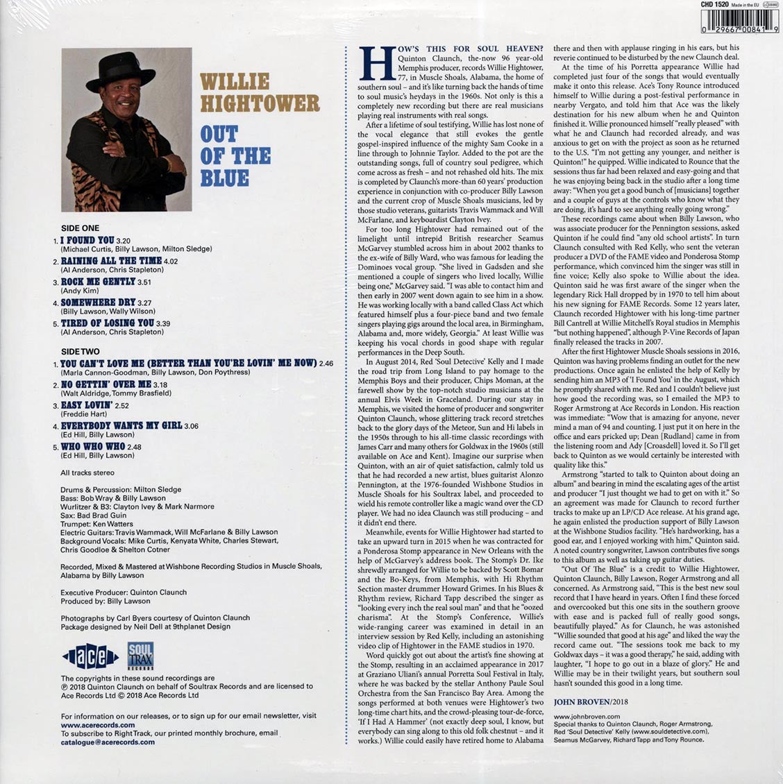 Willie Hightower - Out Of The Blue vinyl LP back cover