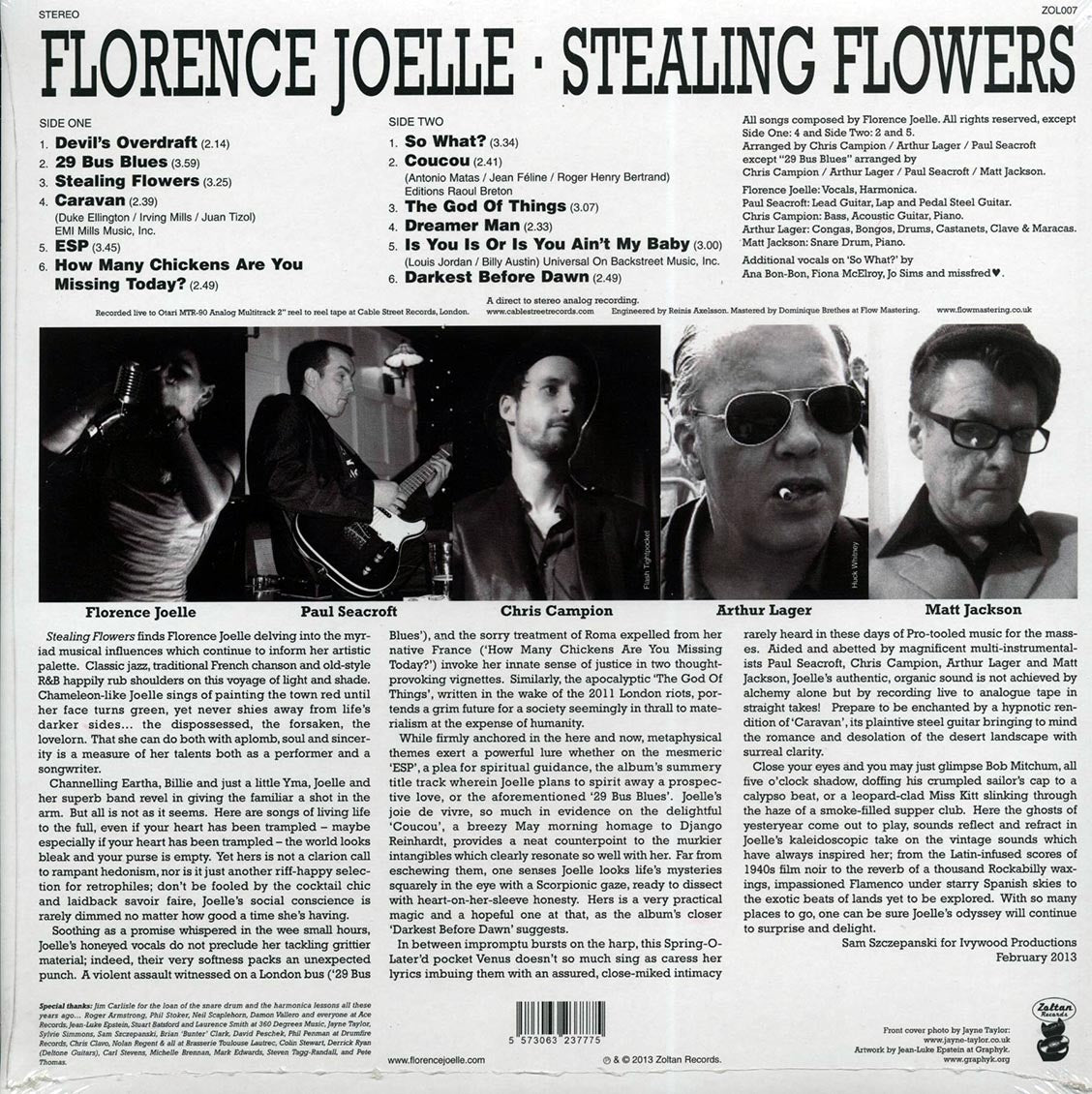 Florence Joelle - Stealing Flowers (180g) vinyl LP back cover
