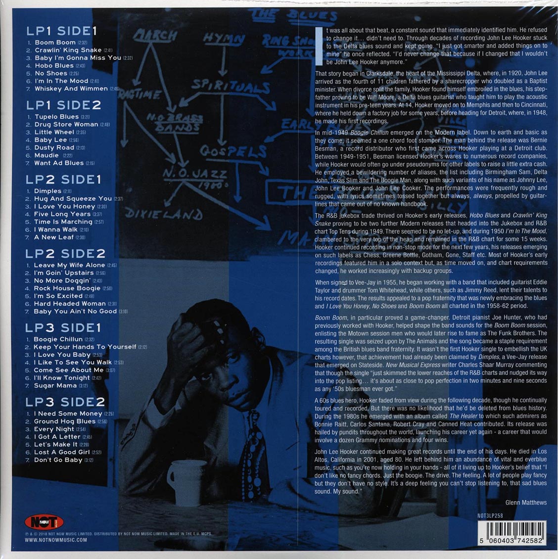 John Lee Hooker - Boom Boom: Blues Masterworks (3xLP) (colored vinyl) vinyl LP back cover