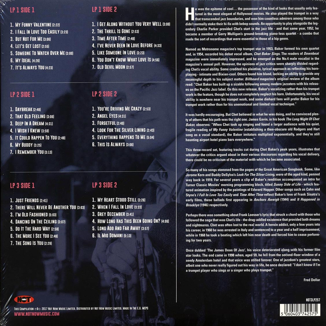 Chet Baker - Sings (3xLP) (pink vinyl) vinyl LP back cover