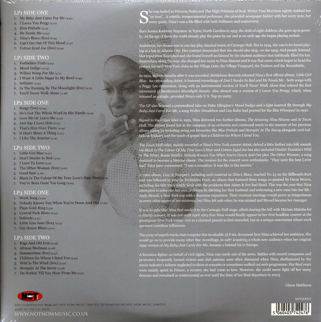 Nina Simone - The Platinum Collection (3xLP) (white vinyl) vinyl LP back cover