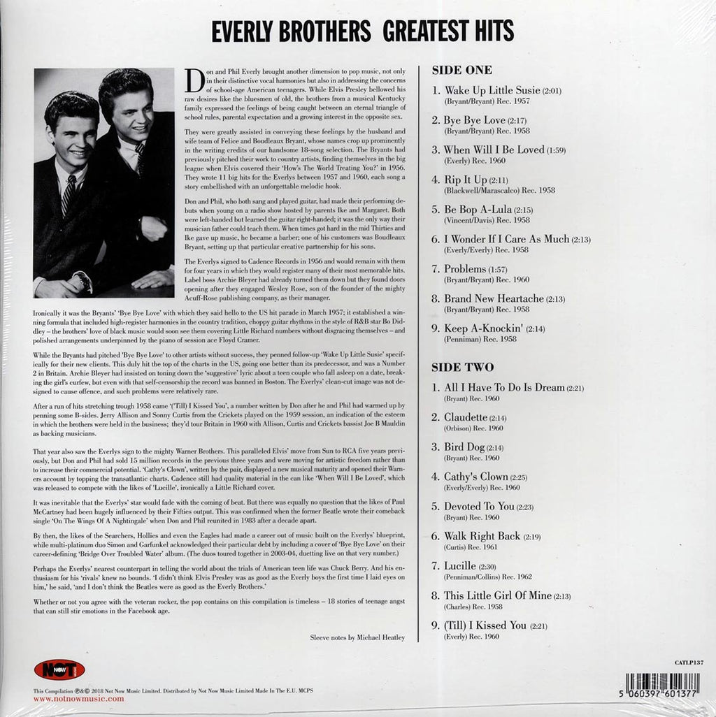 The Everly Brothers - Greatest Hits (180g) vinyl LP back cover