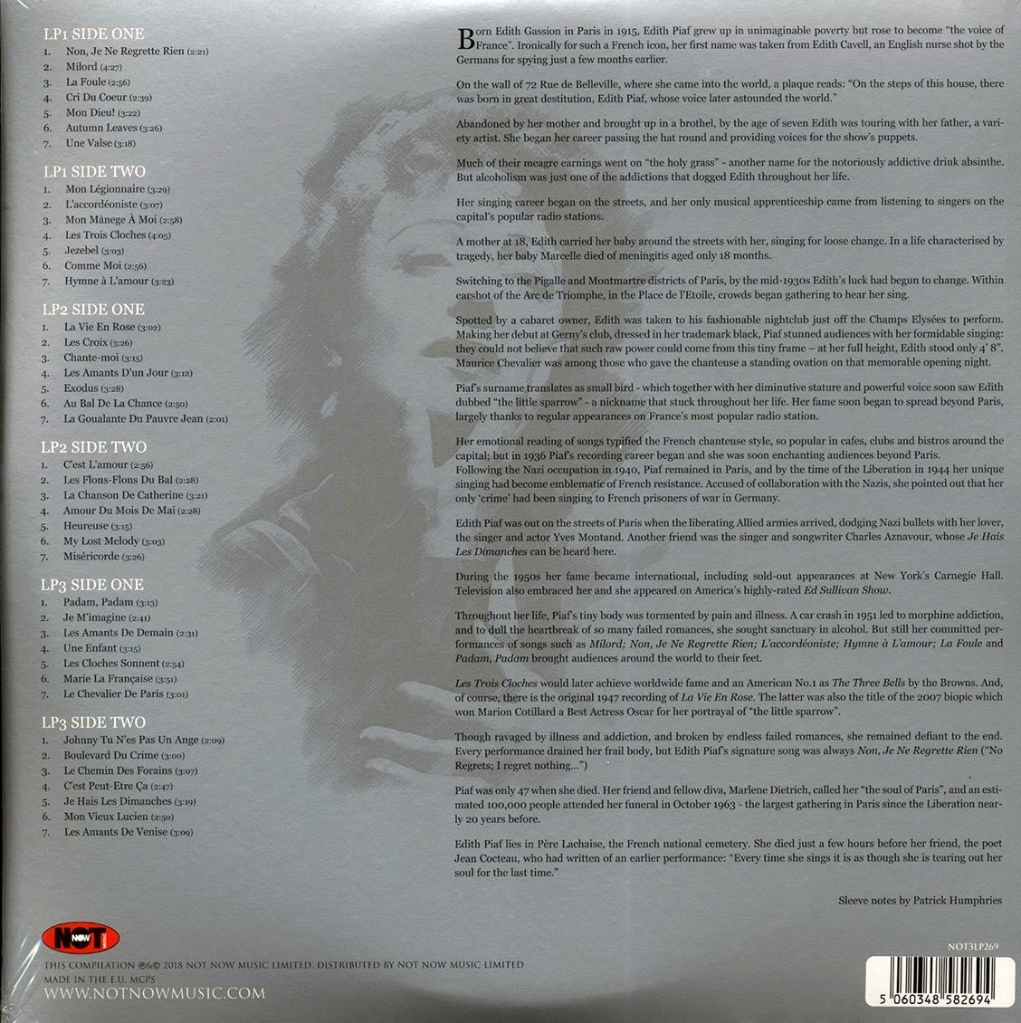 Edith Piaf - The Platinum Collection (3xLP) (white vinyl) vinyl LP back cover
