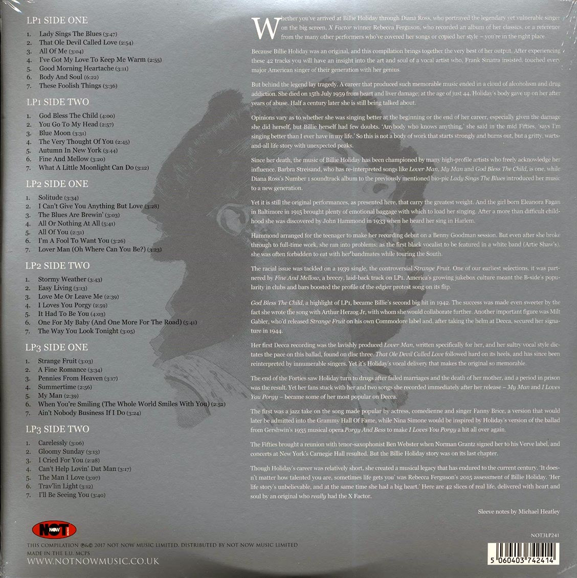 Billie Holiday - The Platinum Collection (3xLP) (white vinyl) vinyl LP back cover