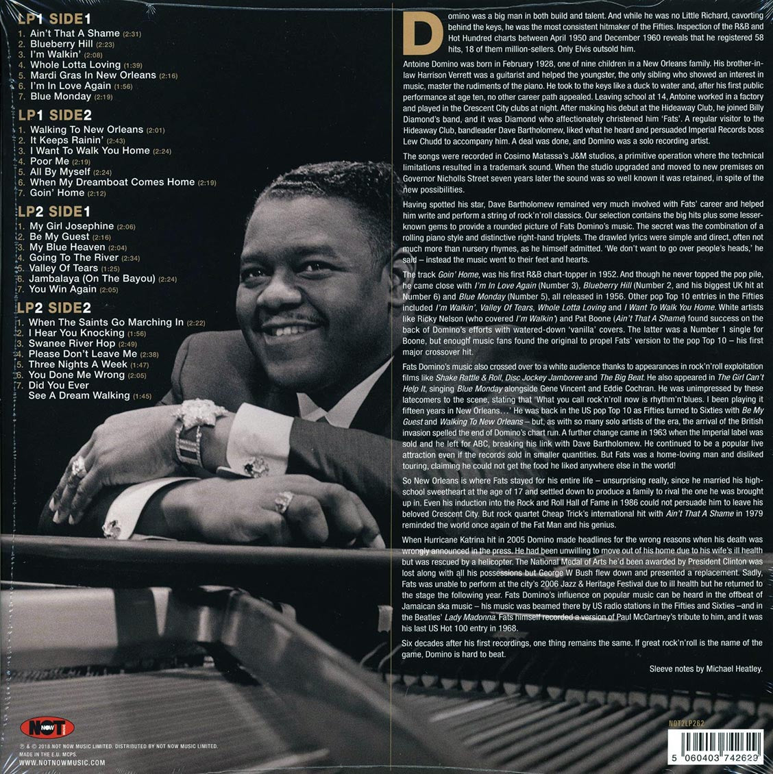 Fats Domino - Greatest Hits (2xLP) (180g) (gold vinyl) vinyl LP back cover