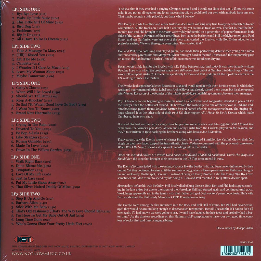 The Everly Brothers - The Platinum Collection (3xLP) (silver vinyl) vinyl LP back cover