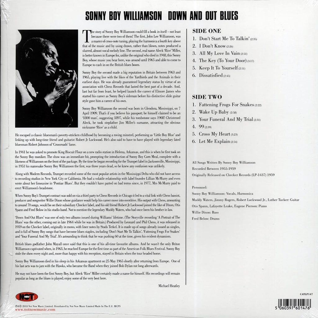 Sonny Boy Williamson - Down And Out Blues (180g) vinyl LP back cover