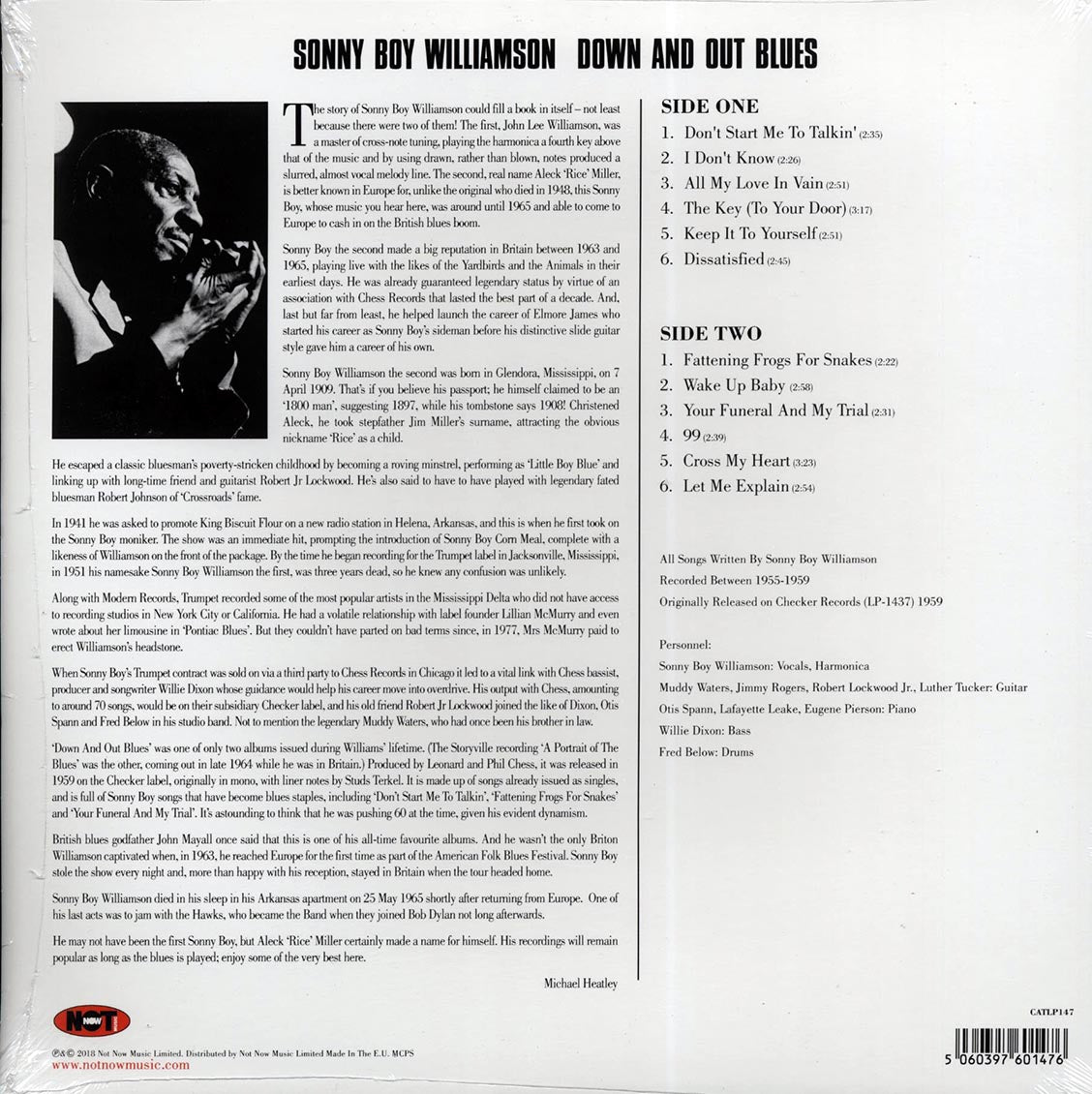 Sonny Boy Williamson - Down And Out Blues (180g) vinyl LP back cover
