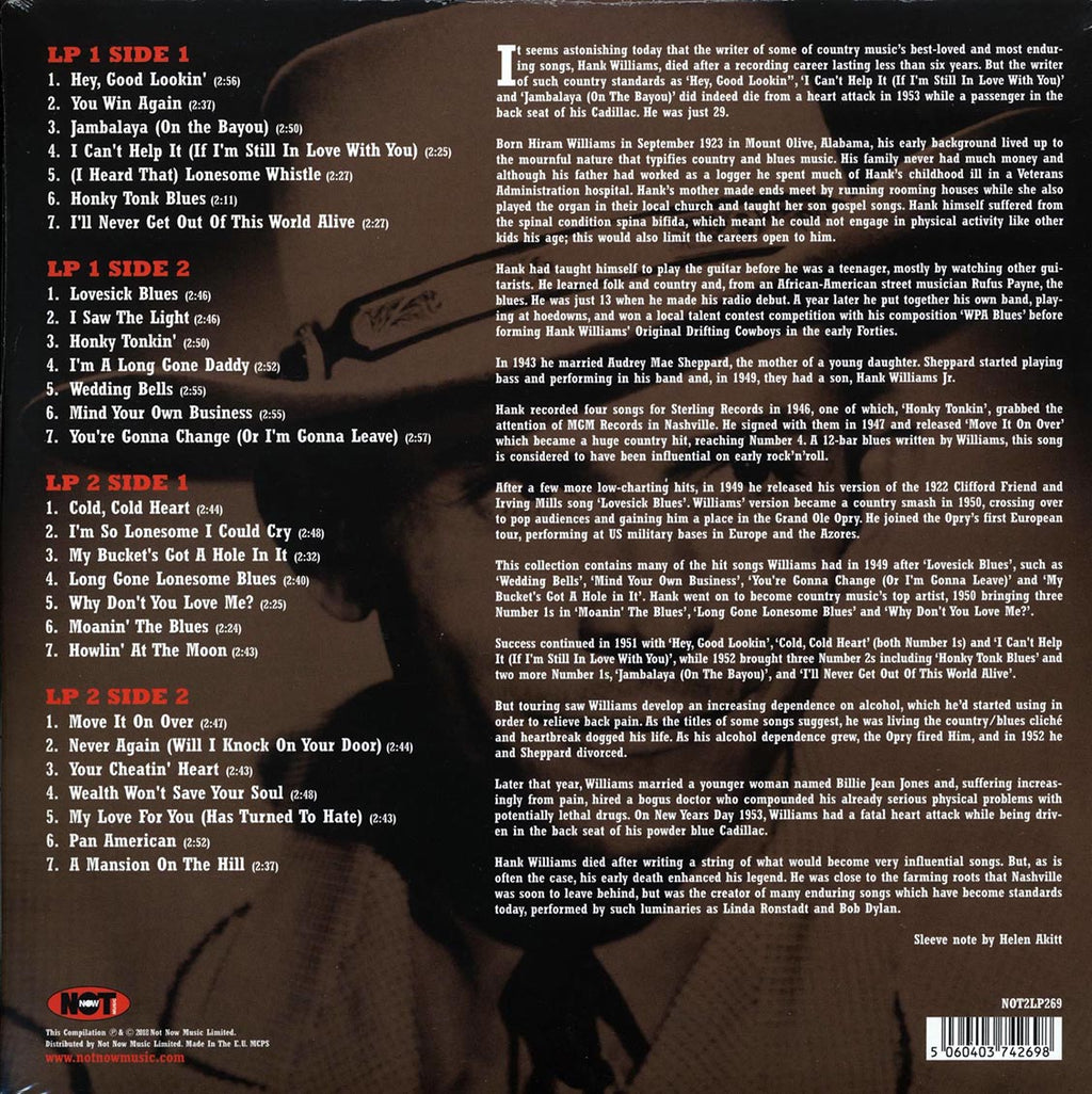 Hank Williams - The Very Best Of Hank Williams (2xLP) (180g) (red vinyl) vinyl LP back cover