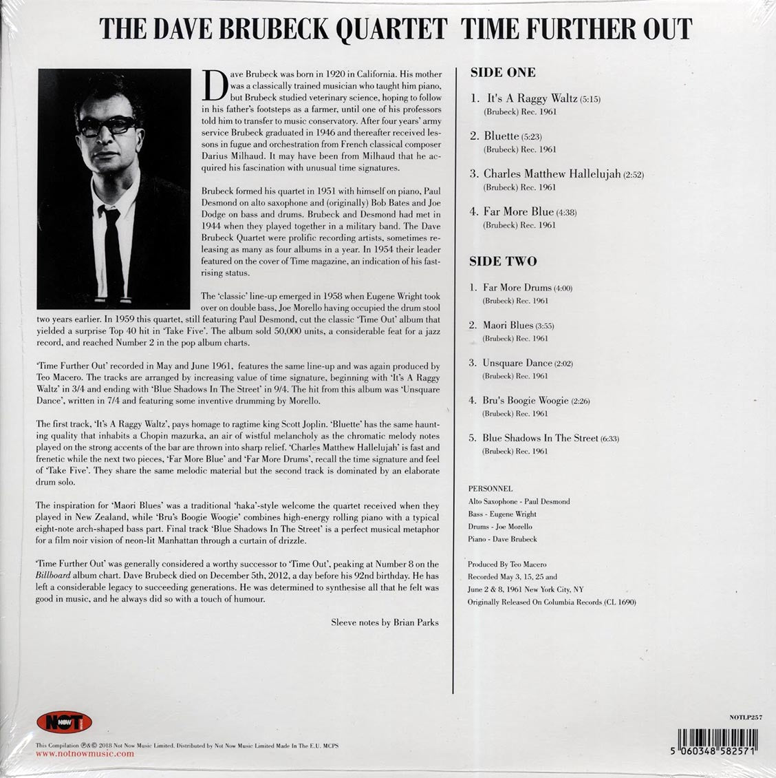 Dave Brubeck Quartet - Time Further Out (180g) (green vinyl) vinyl LP back cover