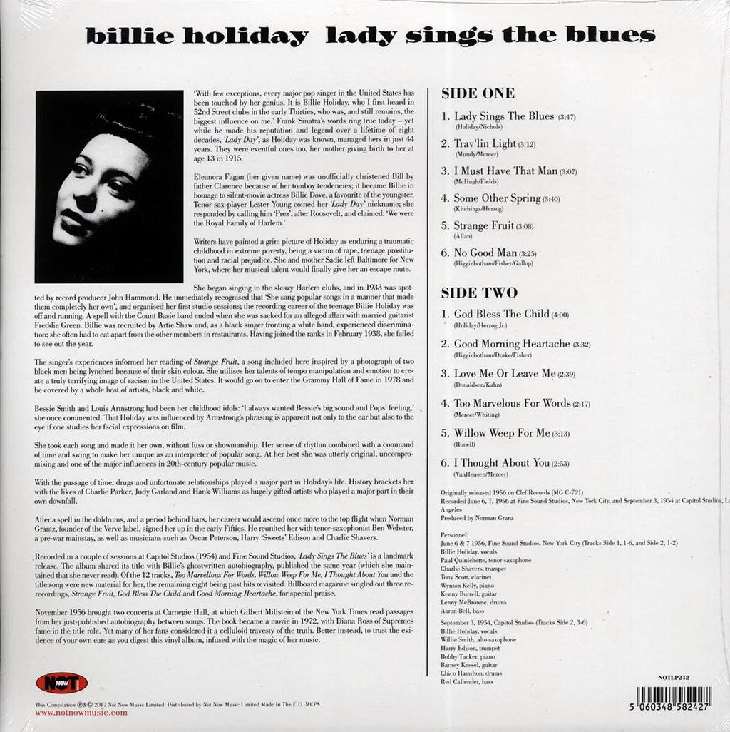 Billie Holiday - Lady Sings The Blues (180g) (blue vinyl) vinyl LP back cover