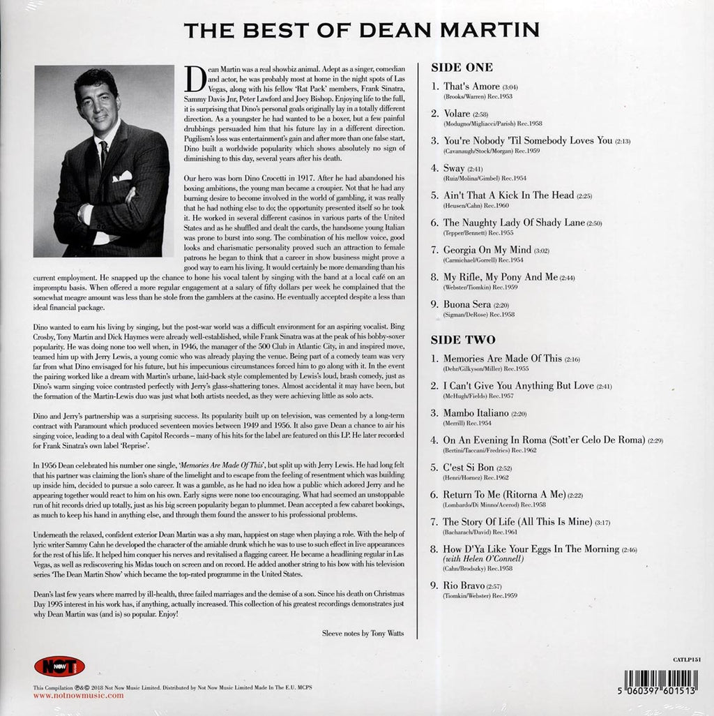 Dean Martin - The Best Of Dean Martin (180g) vinyl LP back cover