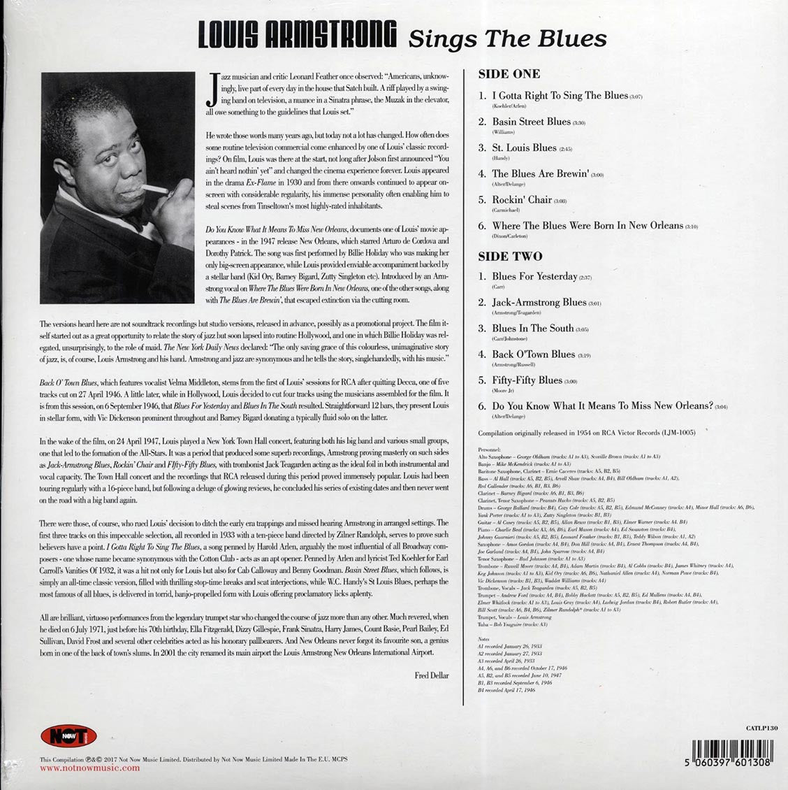 Louis Armstrong - Sings The Blues (180g) vinyl LP back cover