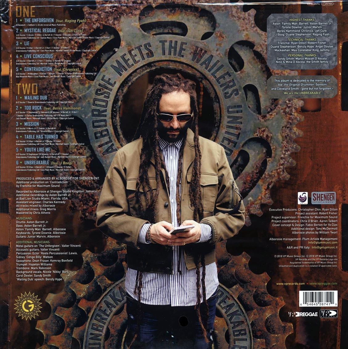Alborosie, The Wailers United - Unbreakable: Alborosie Meets The Wailers United vinyl LP back cover