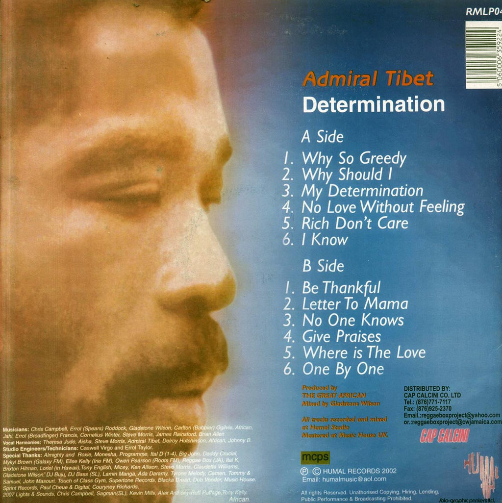 Admiral Tibet - Determination (Jamaica press) (orig. press) vinyl LP back cover
