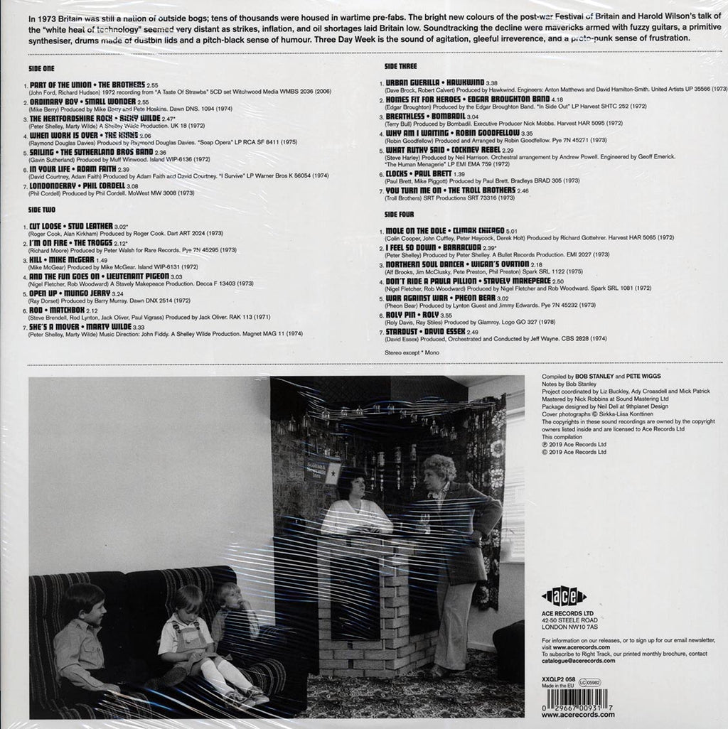 Hawkwind, The Troggs, The Kinks, Etc. - Bob Stanley & Pete Wiggs Present Three Day Week: When The Lights Went Out 1972-1975 (2xLP) (colored vinyl) vinyl LP back cover