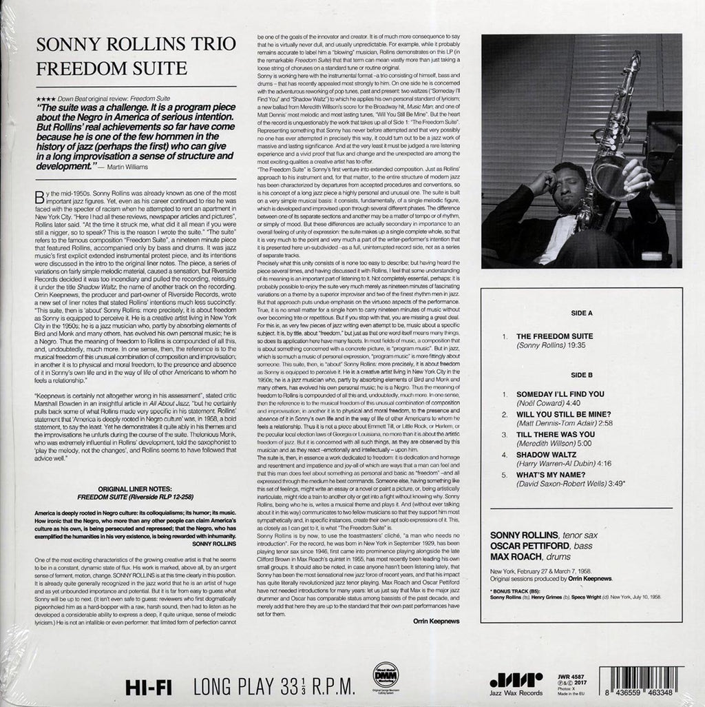 Sonny Rollins - Freedom Suite (+bonus track) (ltd. ed.) (180g) vinyl LP back cover