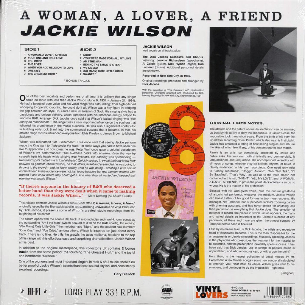 Jackie Wilson - A Woman. A Lover. A Friend. (+2 bonus tracks) (ltd. ed.) (180g) vinyl LP back cover
