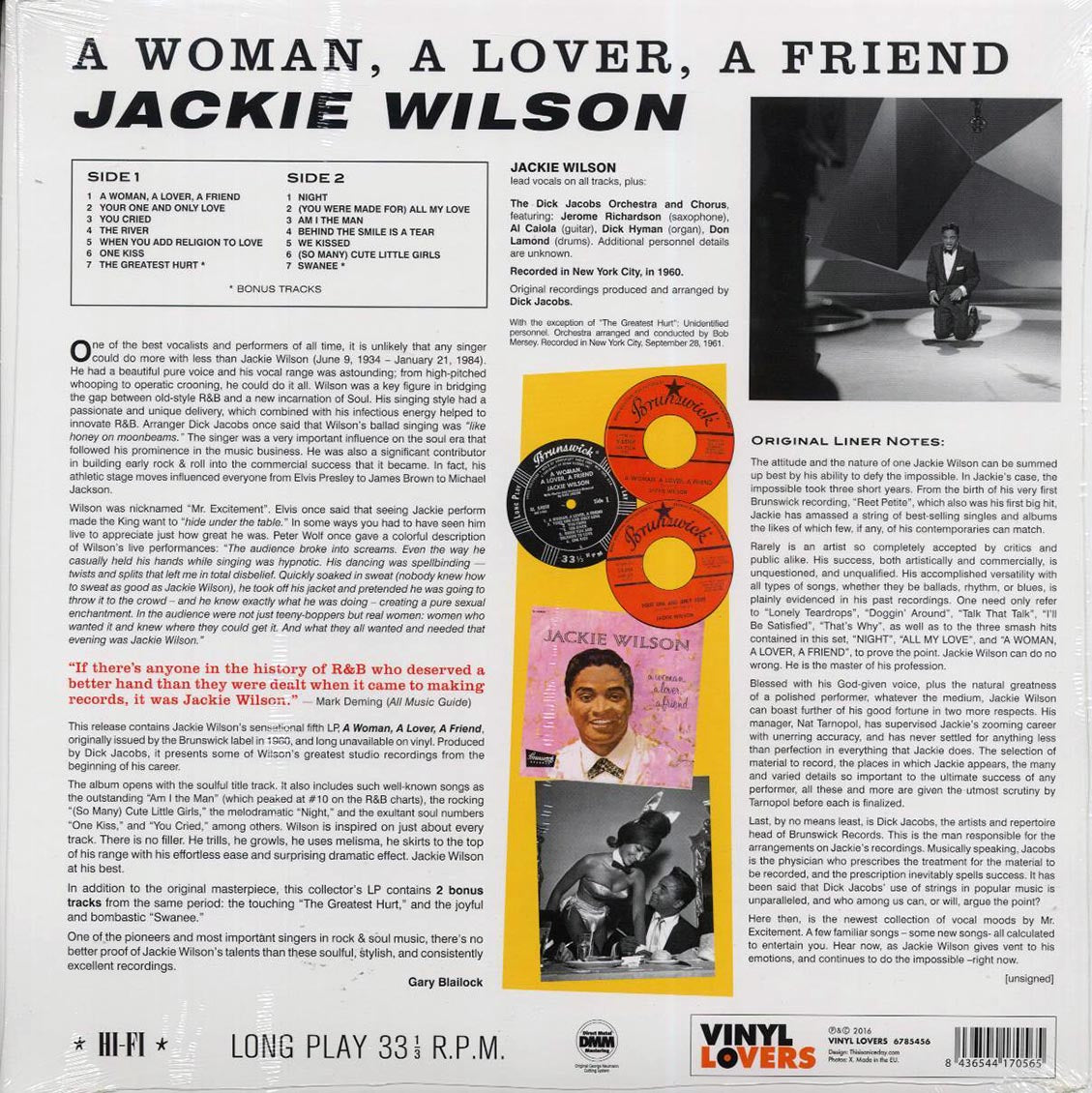 Jackie Wilson - A Woman. A Lover. A Friend. (+2 bonus tracks) (ltd. ed.) (180g) vinyl LP back cover