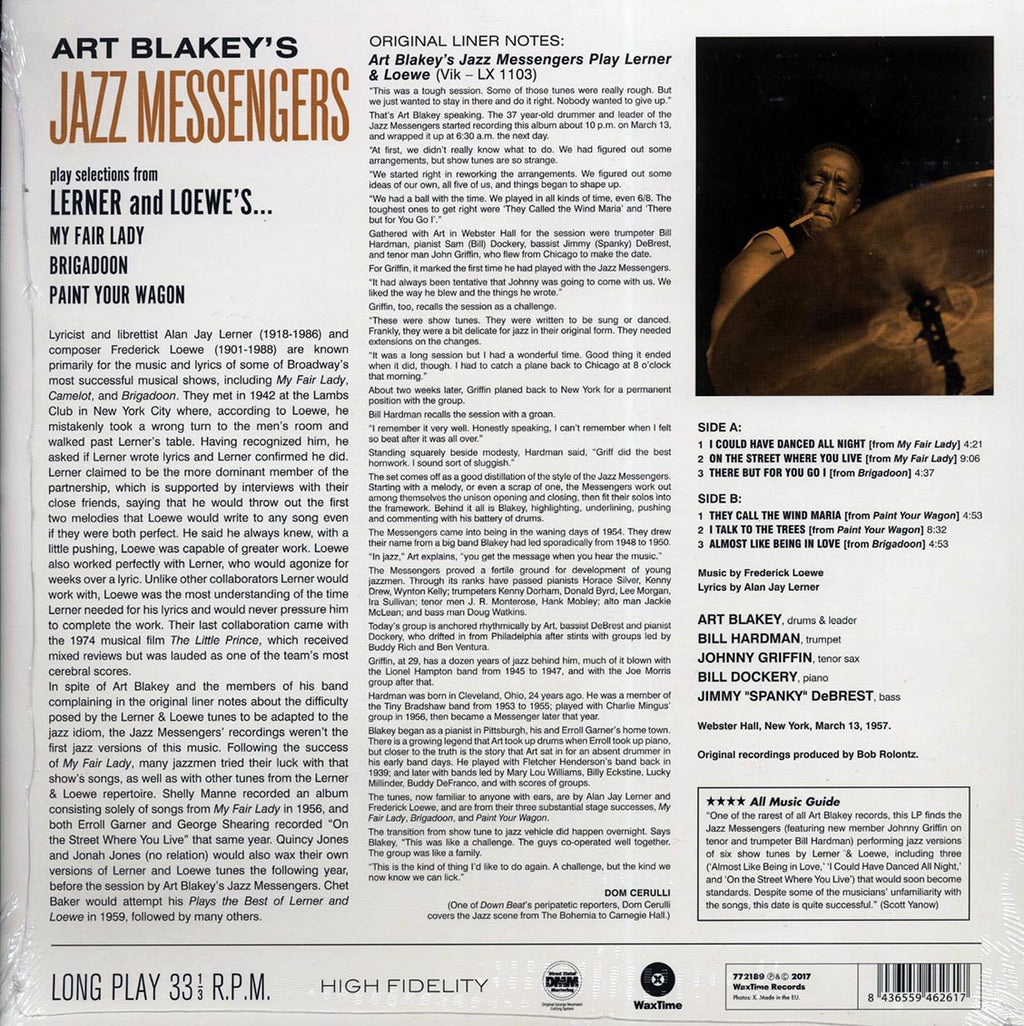 Art Blakey's Jazz Messengers - Selections From Lerner And Loewe's My Fair Lady, Brigadoon, Paint Your Wagon (ltd. ed.) (180g) (remastered) vinyl LP back cover