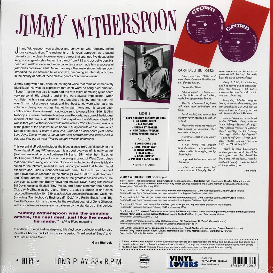 Jimmy Witherspoon - Jimmy Witherspoon (+2 bonus tracks) (ltd. ed.) (180g) vinyl LP back cover