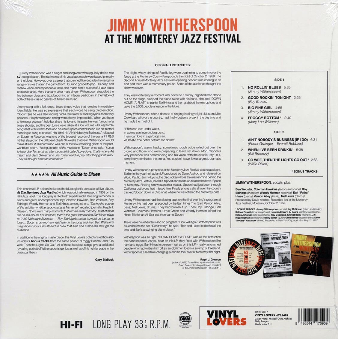 Jimmy Witherspoon - Live At The Monterey Jazz Festival (+2 bonus tracks) (ltd. ed.) (180g) vinyl LP back cover