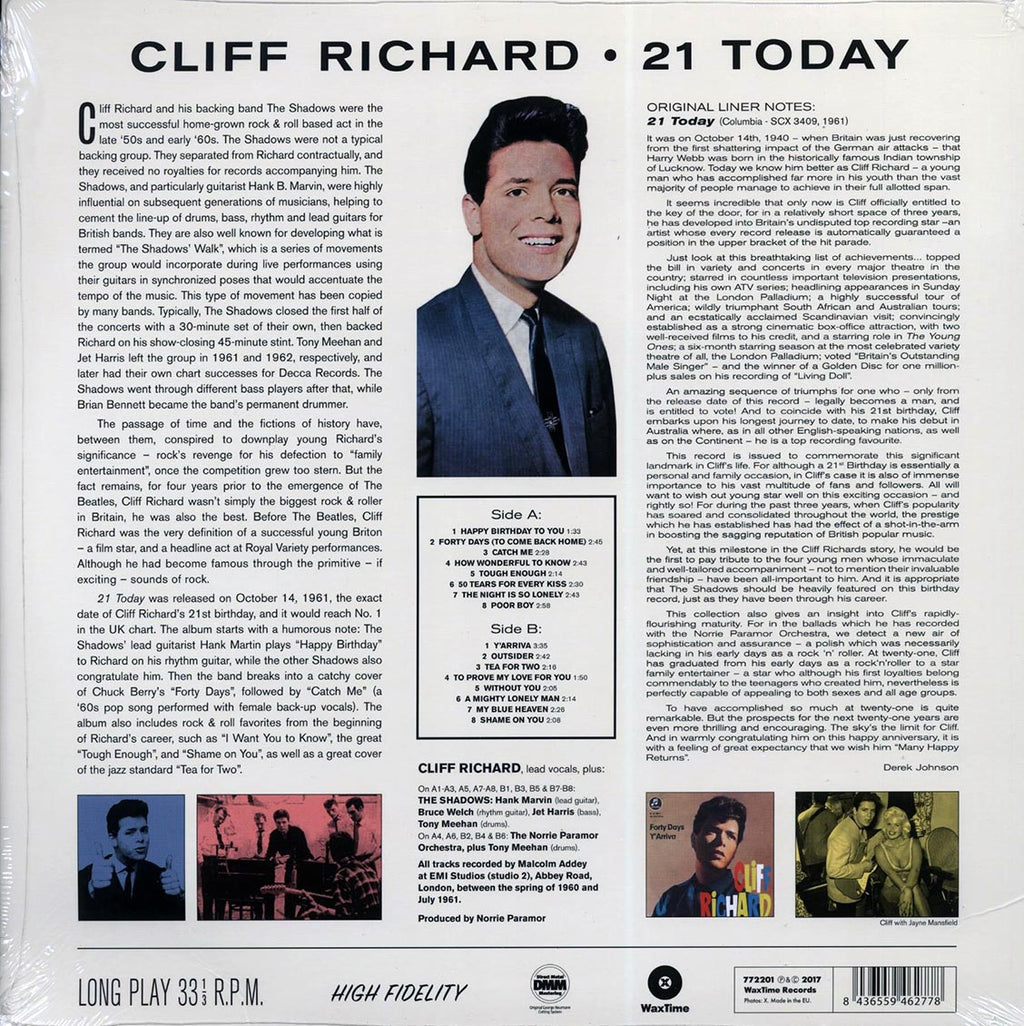 Cliff Richard - 21 Today (ltd. ed.) (180g) (High-Def VV) vinyl LP back cover