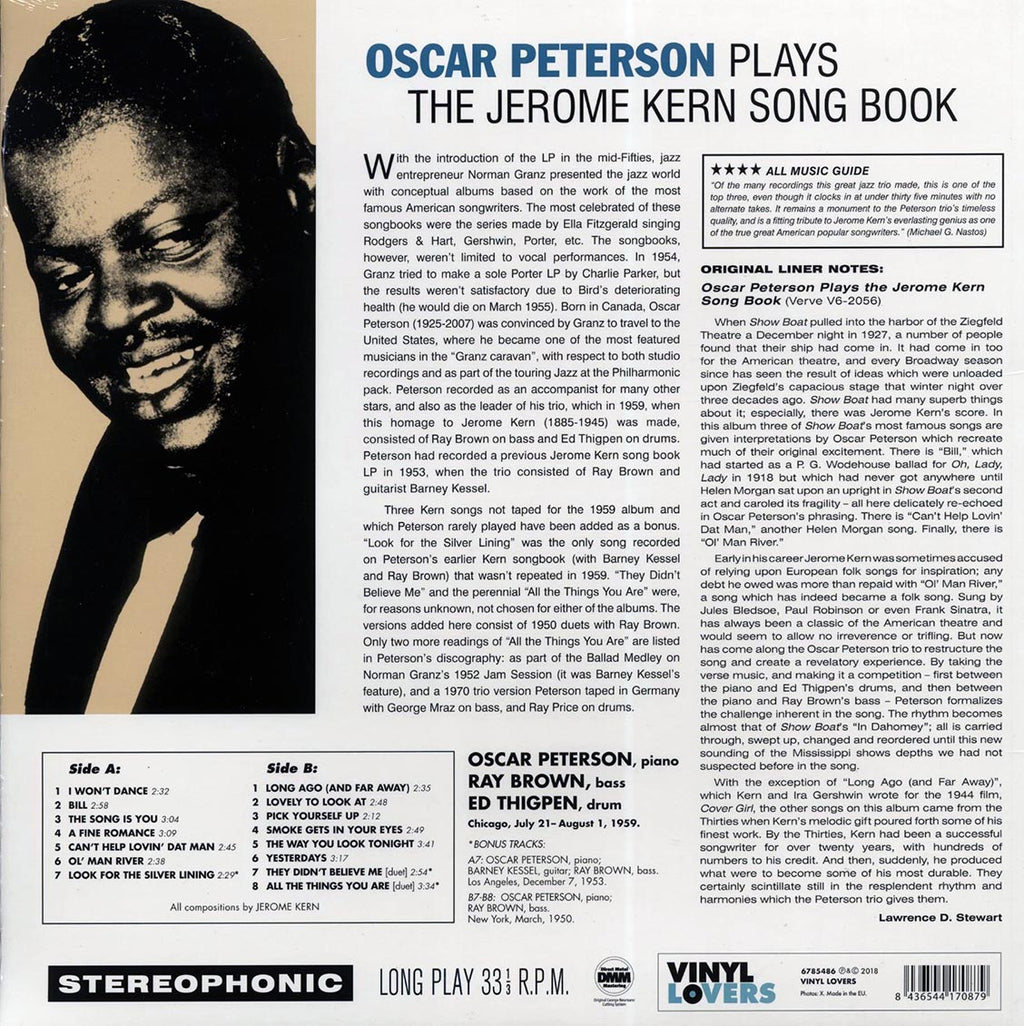 Oscar Peterson - Plays The Jerome Kern Song Book (+3 bonus tracks) (ltd. ed.) (180g) vinyl LP back cover