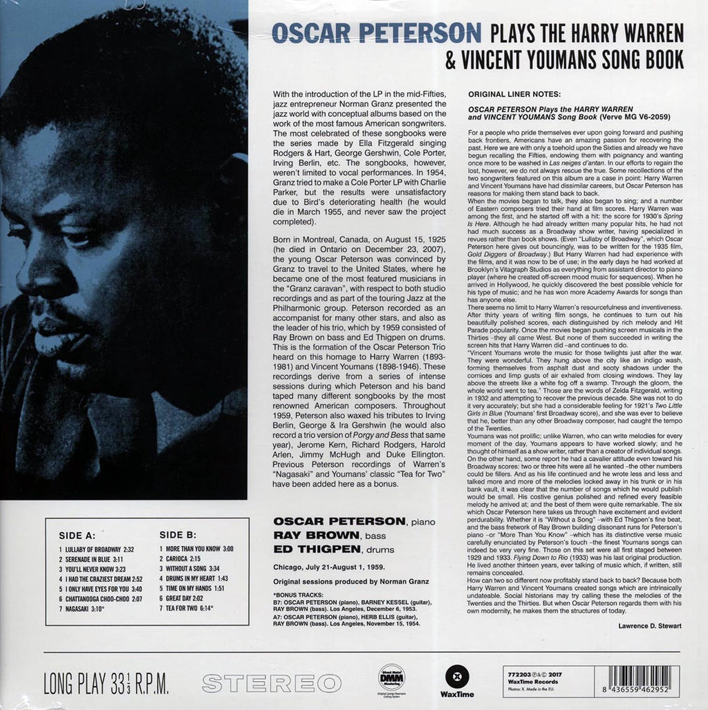 Oscar Peterson - Plays The Harry Warren And Vincent Youmans Song Book (+2 bonus tracks) (ltd. ed.) (180g) vinyl LP back cover