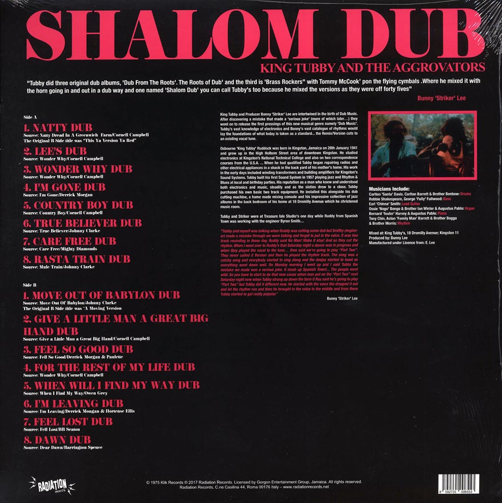 King Tubby - Shalom Dub vinyl LP back cover