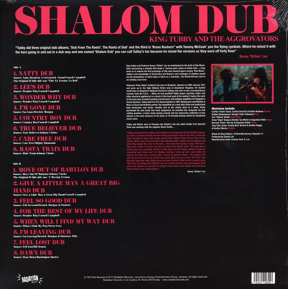 King Tubby - Shalom Dub vinyl LP back cover