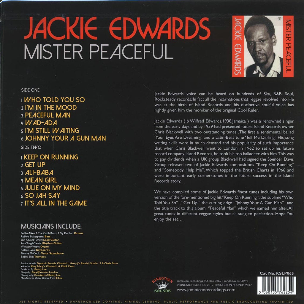 Jackie Edwards - Mister Peaceful (180g) vinyl LP back cover