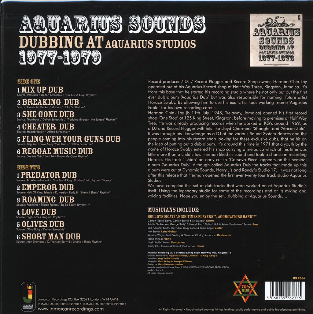 Aquarius Sounds - Dubbing At Aquarius Studios 1977-1979 (180g) vinyl LP back cover