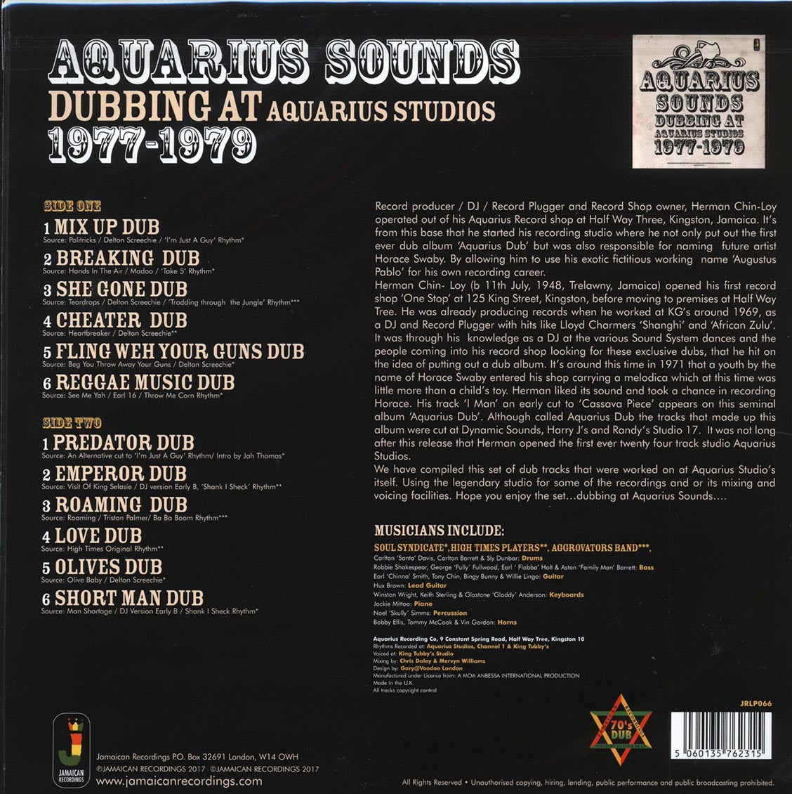 Aquarius Sounds - Dubbing At Aquarius Studios 1977-1979 (180g) vinyl LP back cover
