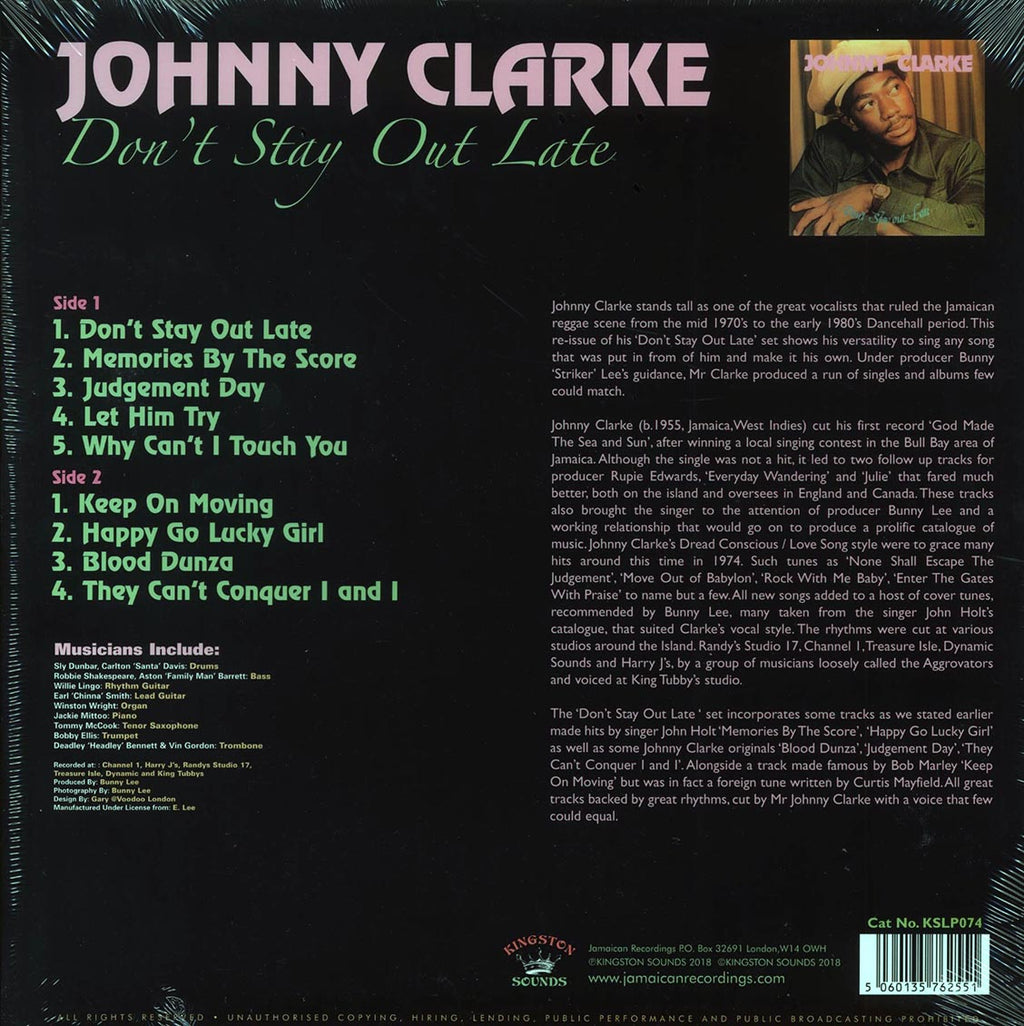 Johnny Clarke - Don't Stay Out Late (180g) vinyl LP back cover