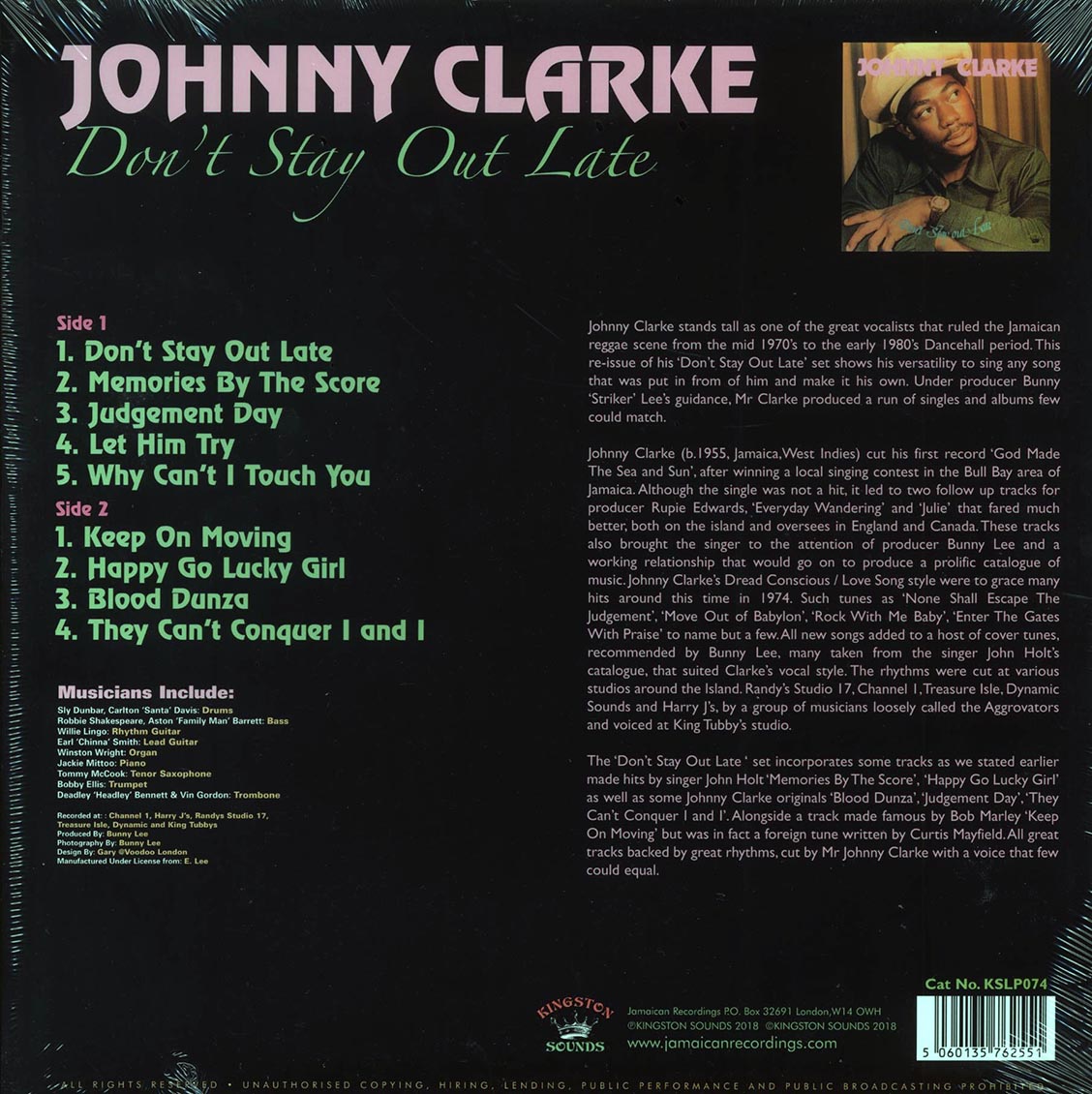 Johnny Clarke - Don't Stay Out Late (180g) vinyl LP back cover