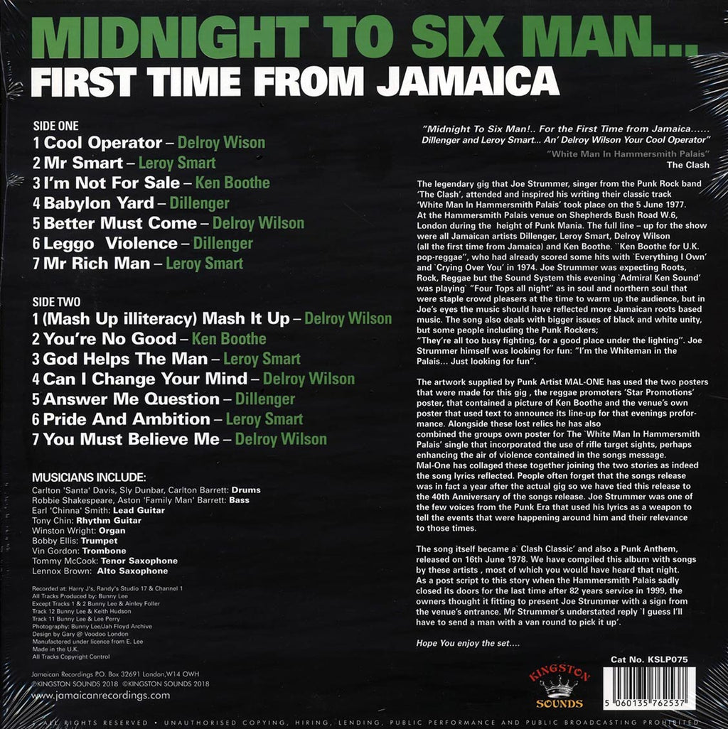 Dillinger, Delroy Wilson, Ken Boothe, Leroy Smart,  Etc. - Midnight To Six Man: First Time From Jamaica (180g) vinyl LP back cover