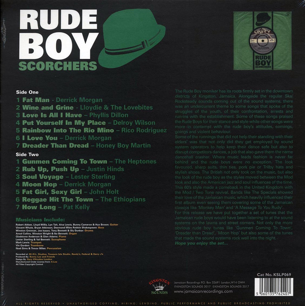 Phyllis Dillon, Lester Sterling, Rico Rodriguez, The Heptones, Etc. - Rude Boy Scorchers (180g) vinyl LP back cover