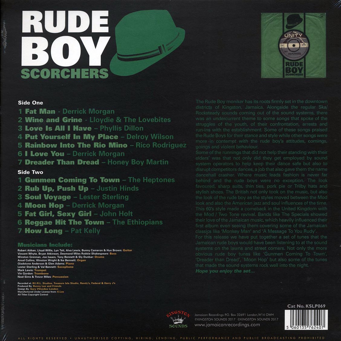 Phyllis Dillon, Lester Sterling, Rico Rodriguez, The Heptones, Etc. - Rude Boy Scorchers (180g) vinyl LP back cover