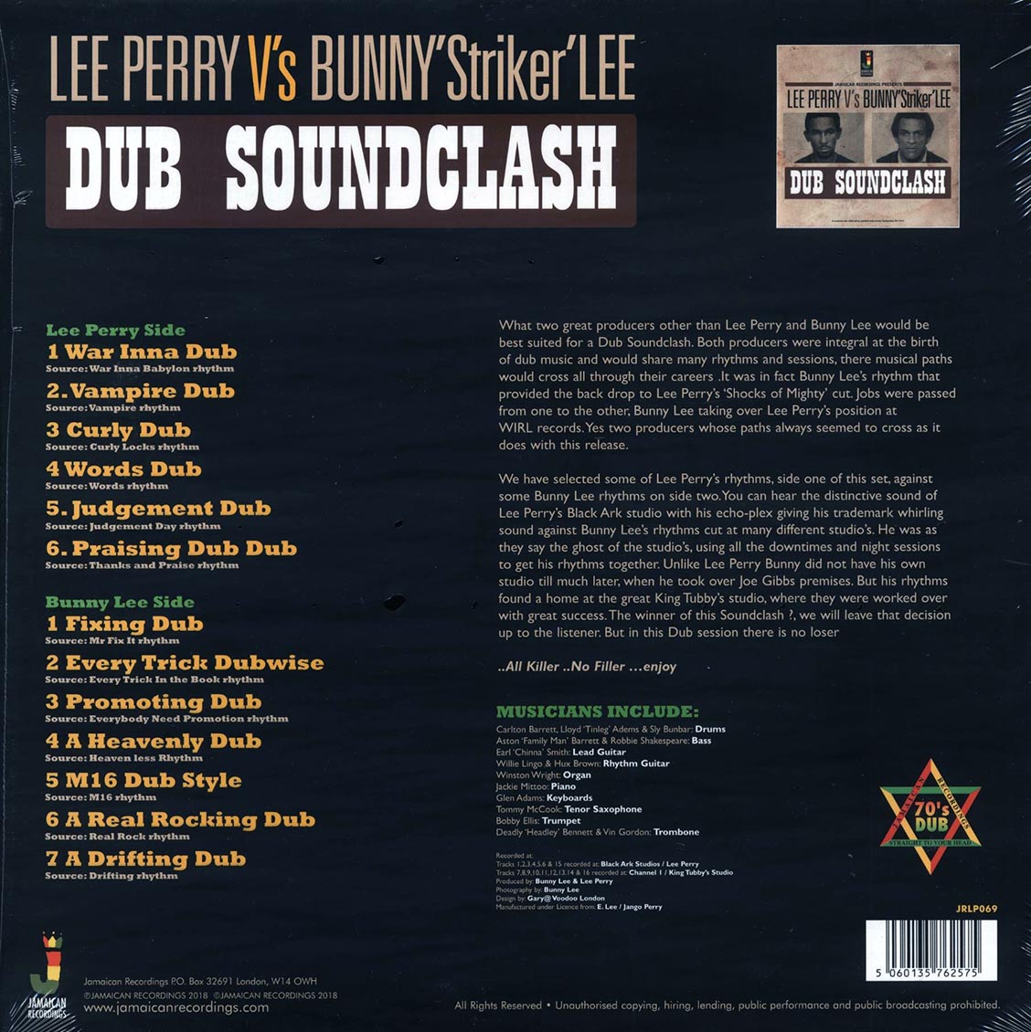 Lee Perry, Bunny Lee - Lee Perry Vs Bunny Striker Lee: Dub Soundclash (180g) vinyl LP back cover