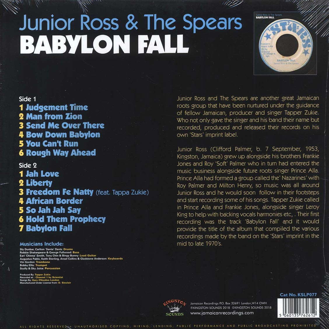 Jr. Ross & The Spears - Babylon Fall (180g) vinyl LP back cover