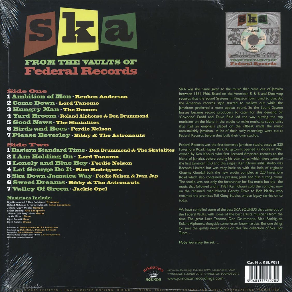 Don Drummond, The Skatalites, Lord Tanamo, Etc. - Ska From The Vaults Of Federal Records (180g) vinyl LP back cover