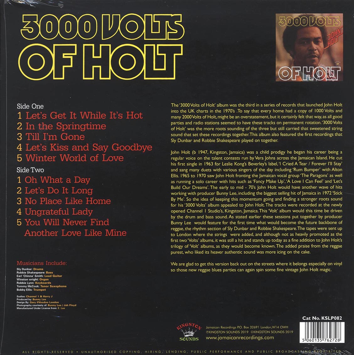 John Holt - 3000 Volts Of Holt (180g) vinyl LP back cover