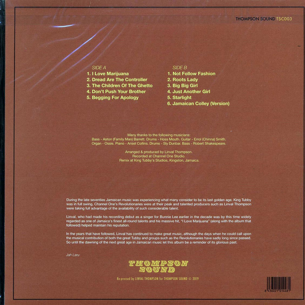 Linval Thompson - I Love Marijuana vinyl LP back cover