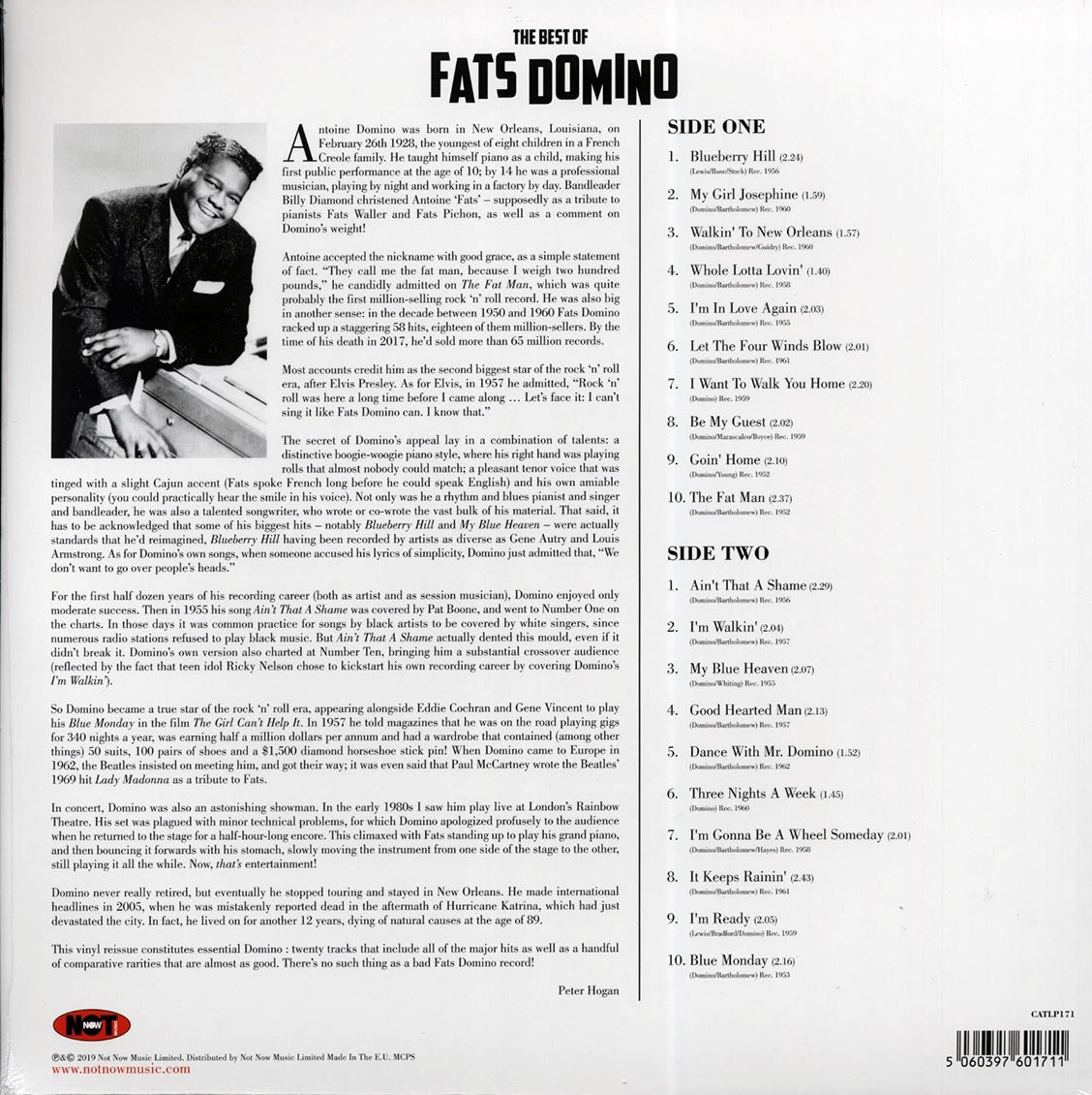 Fats Domino - The Best Of Fats Domino (180g) vinyl LP back cover