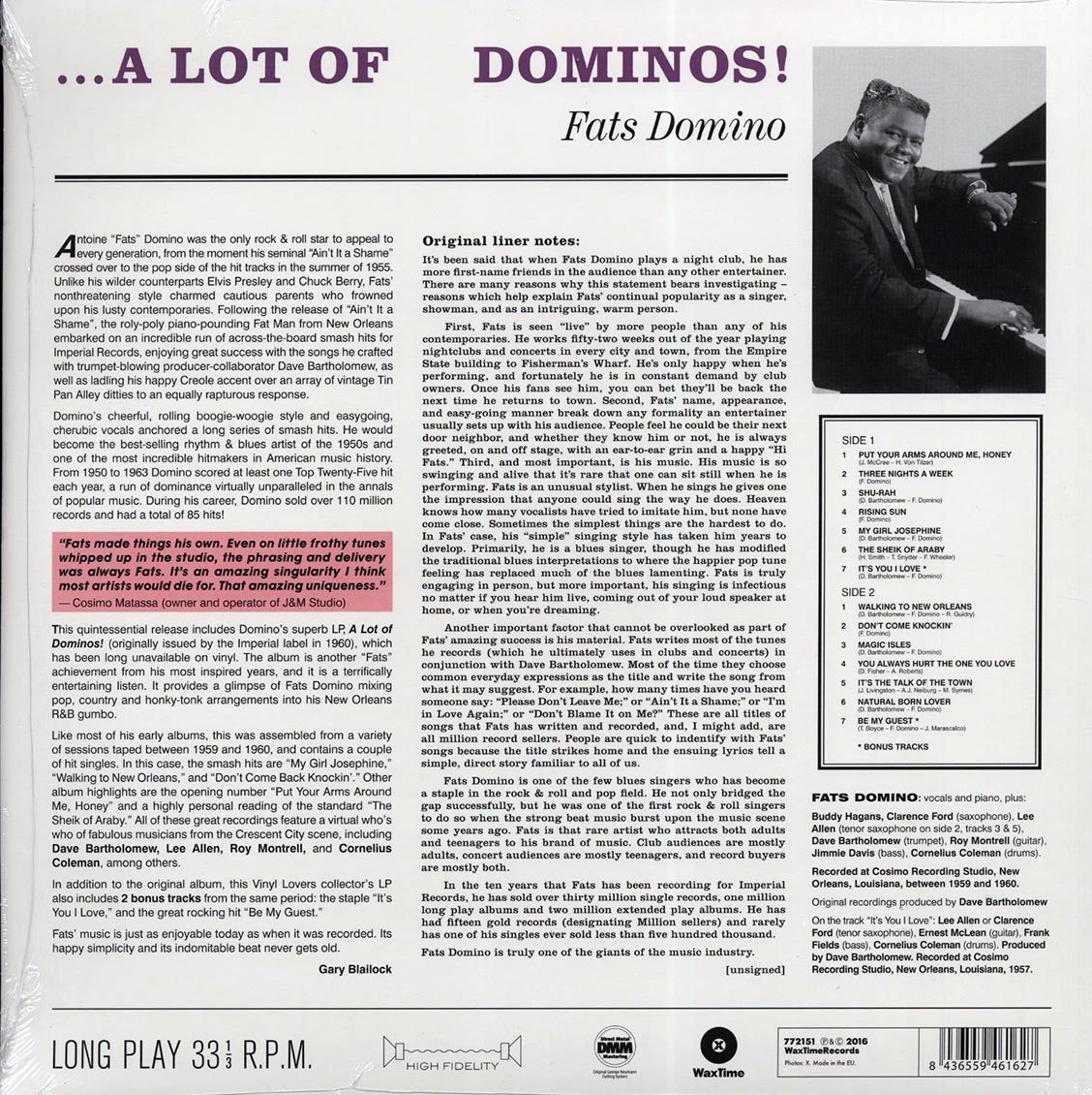 Fats Domino - A Lot Of Dominos! (DMM) (ltd. ed.) (180g) (High-Def VV) (remastered) vinyl LP back cover